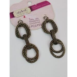 Bronze Mesh 3 Loop Drop Earrings Set by Tori Spelling Danglers Estate Find NOS